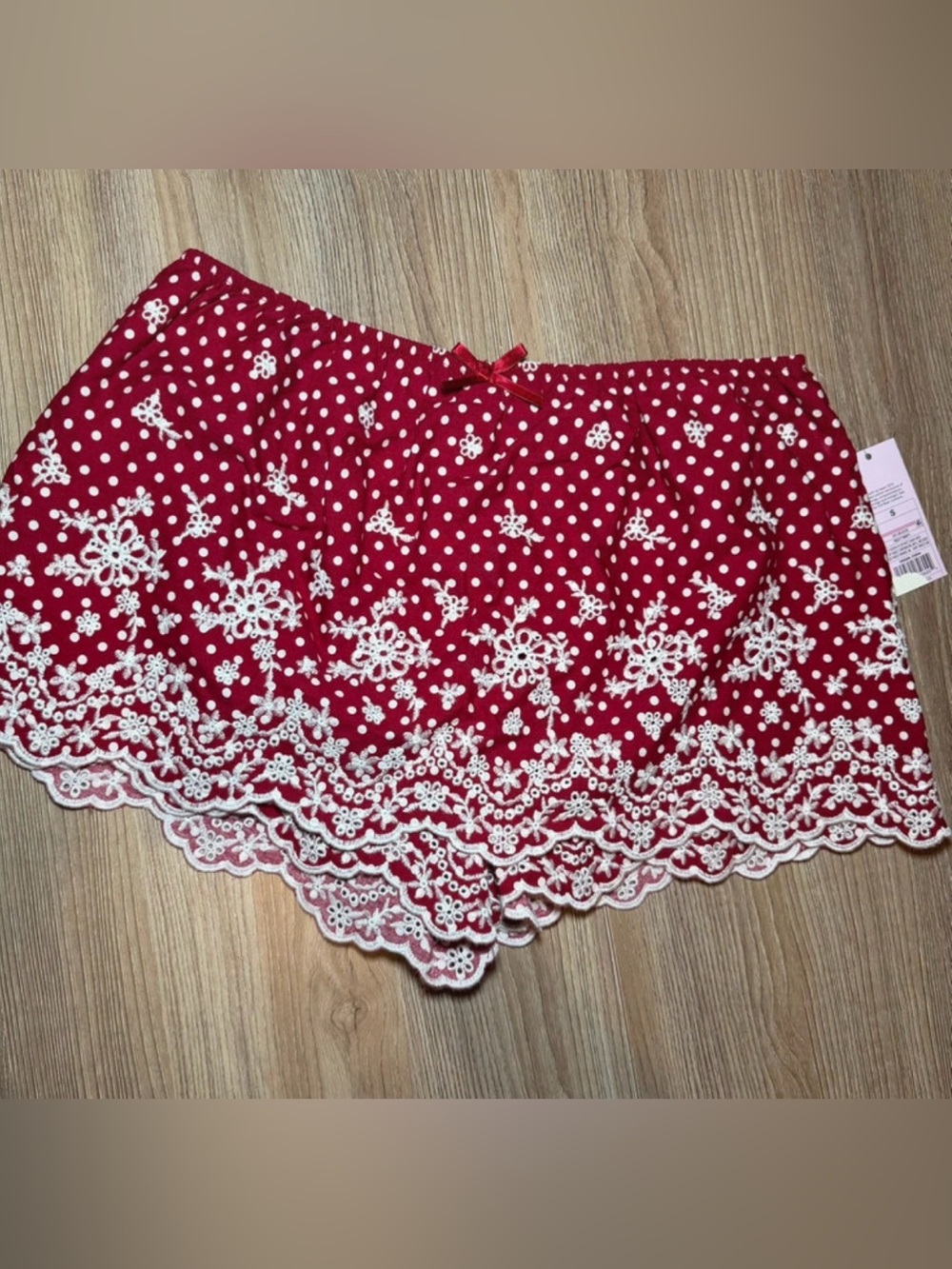 wild fable Red Polka Dot Mini Skirt with White Lace Trim